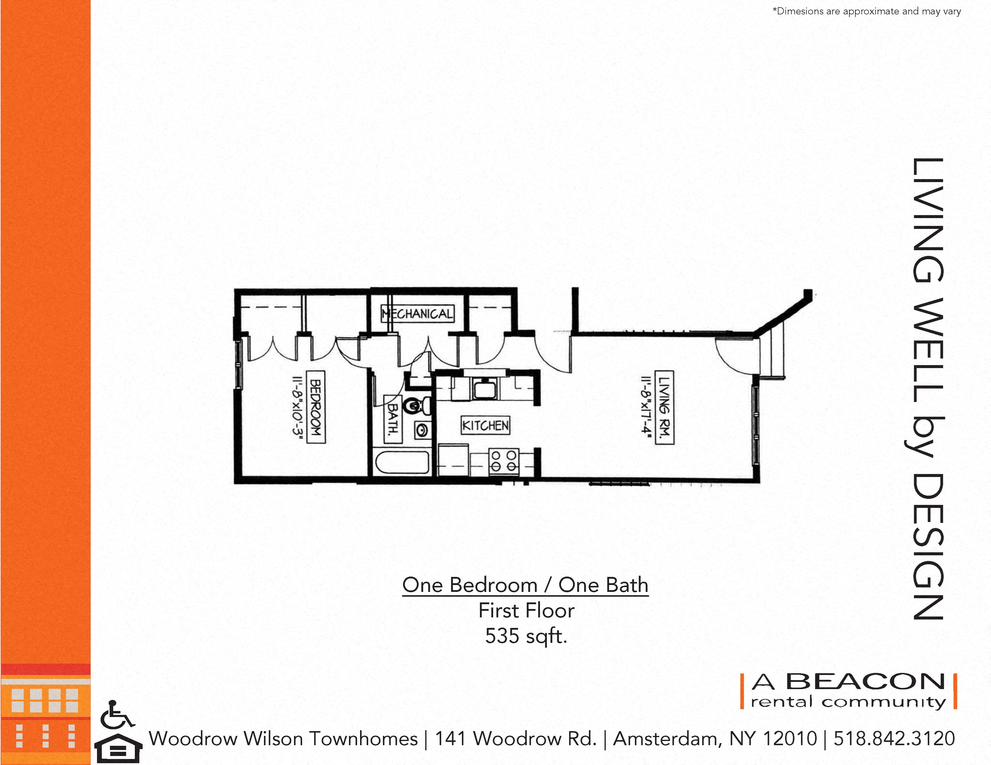 One bedroom apartment at Woodrow Wilson Townhomes in Amsterdam, NY